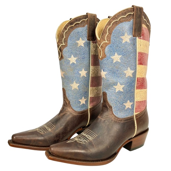SOLD Shyanne Womens 7.5M Red White & Blue American Flag Western Pull-On Boots - Picture 4 of 12